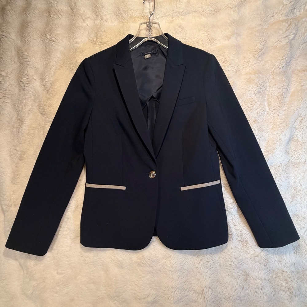 Tommy Hilfiger Women Navy Blue Blazer Size 10 Single Button Notch Lapel